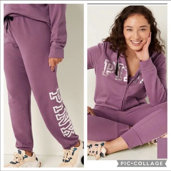 Vs pink classic pant full zip hoodie campus long sleeve tee mauve ice foil - Picture 5 of 15